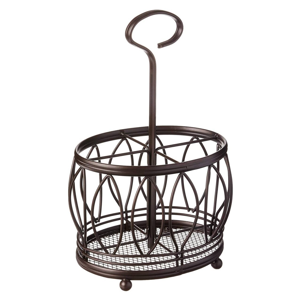 Spectrum Diversified Leaf Caddy Nature-Inspired Cutlery, Modern Dining Table Decor & Kitchen Organization, Silverware Holder with Handle, Bronze